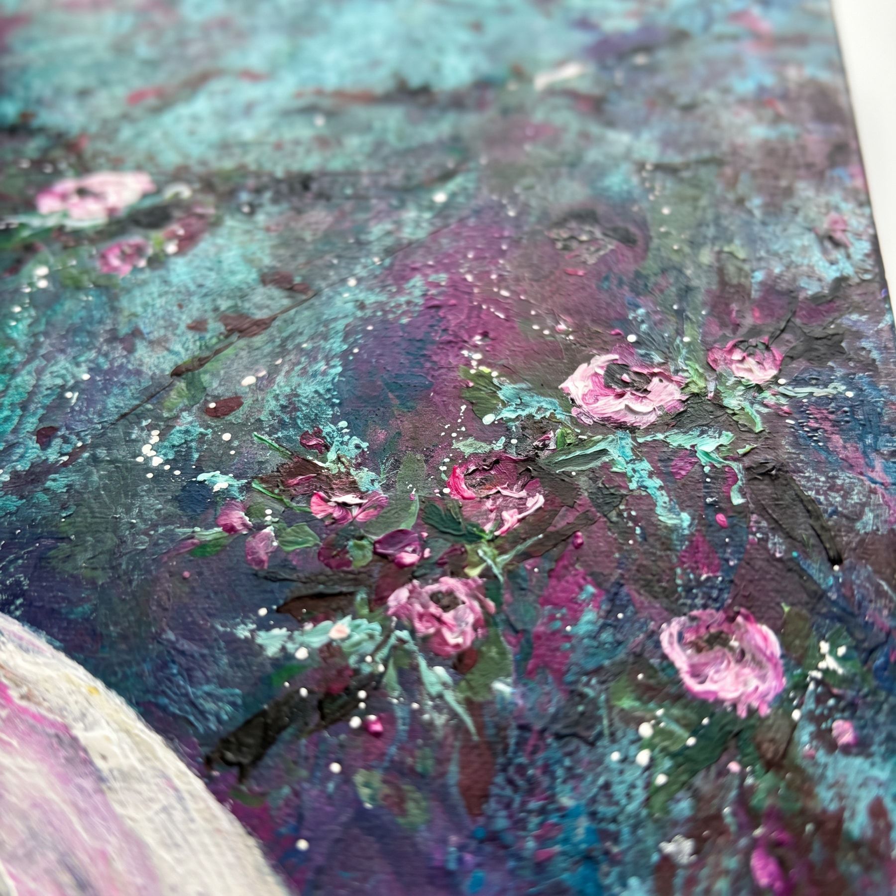 Roses on a Hanger — close-up of the impasto surface, detail 2